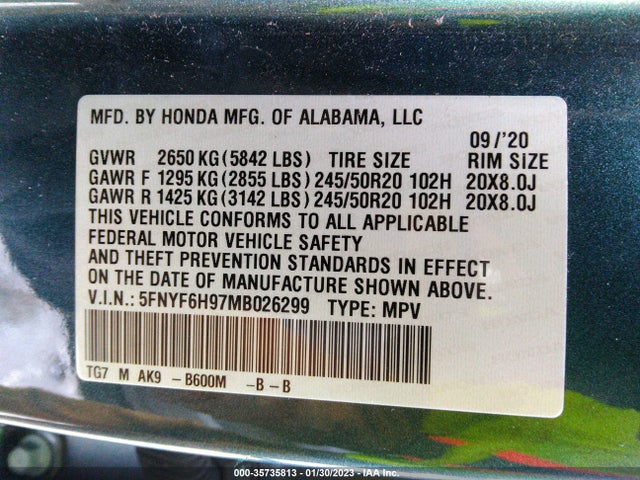 Honda Pilot Touring 8-passenger 2021 5FNYF6H97MB026299 Image 10