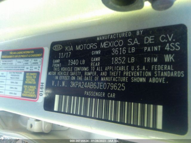 3KPA24AB6JE079625 KIA RIO LX