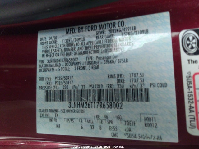 Lincoln MKZ 2007 3LNHM26T17R658002 Image 10