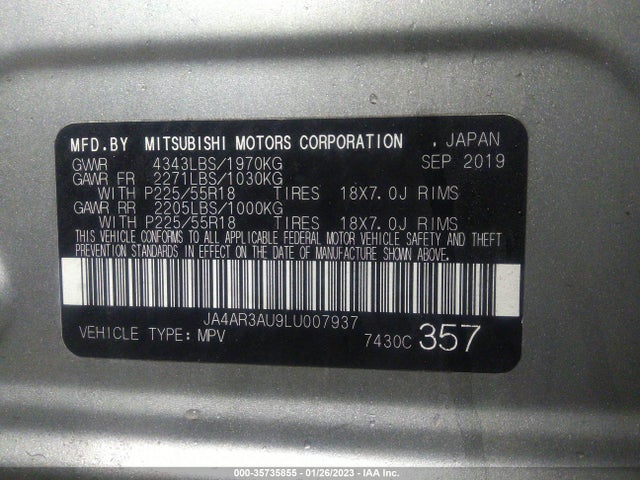 2020 Mitsubishi Outlander, VIN: JA4AR3AU9LU007937