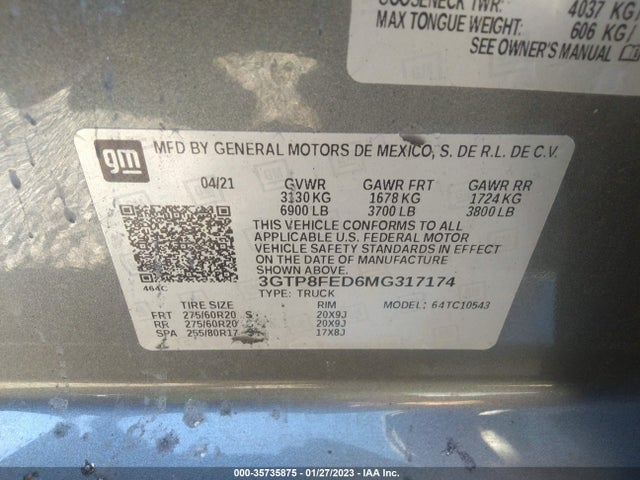 2021 GMC Sierra 1500, VIN: 3GTP8FED6MG317174