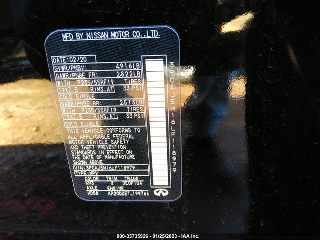 2020 Infiniti QX50, VIN: 3PCAJ5M16LF118979