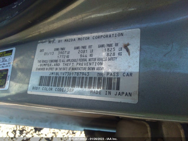 2013 MAZDA MAZDA3 I TOURING VIN: JM1BL1V73D1787943