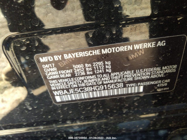 2017 BMW 5 Series, VIN: WBAJE5C38HG915638