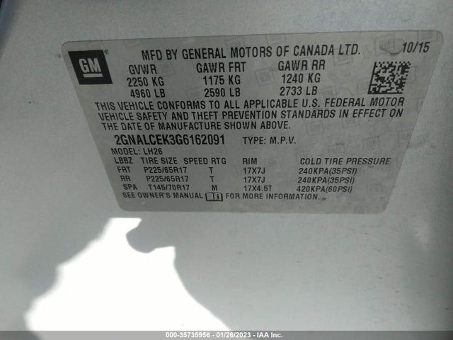 Chevrolet EQUINOX LT 2016 2GNALCEK3G6162091 Image 9