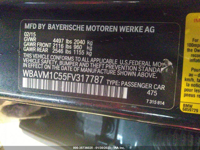 2015 BMW X1 SDRIVE28I VIN: WBAVM1C55FV317787