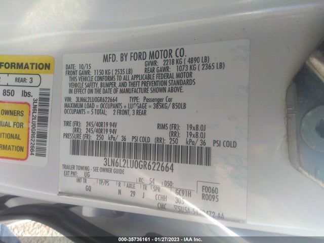 2016 Lincoln MKZ, VIN: 3LN6L2LU0GR622664