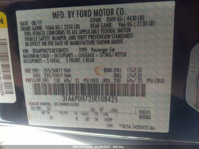 3FA6P0H72JR108425 Ford FUSION SE