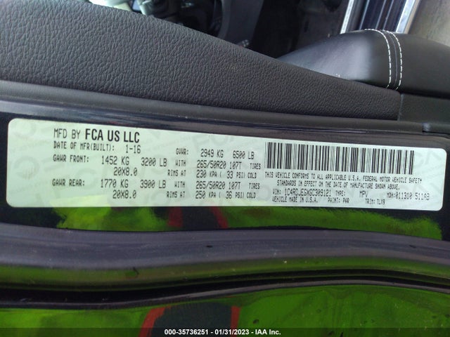 2016 Dodge Durango, VIN: 1C4RDJEGXGC309121