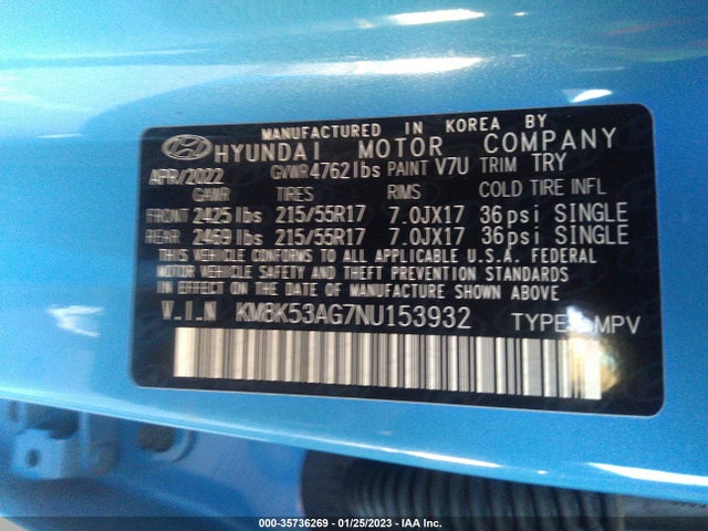 2022 Hyundai Kona, VIN: KM8K53AG7NU153932