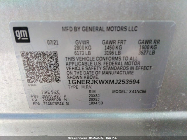 Chevrolet Traverse Rs 2021 1GNERJKWXMJ253594 Image 9