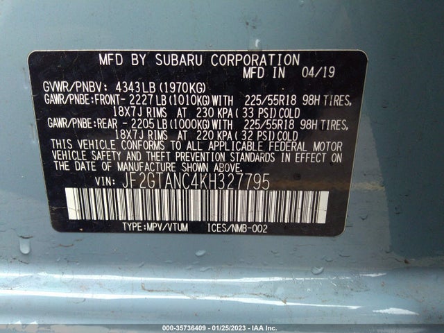 Subaru Crosstrek Limited 2019 JF2GTANC4KH327795 Image 10