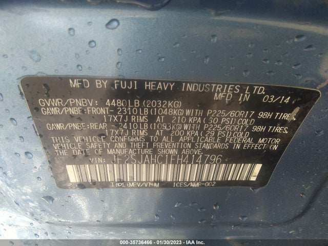2015 SUBARU FORESTER 2.5I LIMITED VIN: JF2SJAHC1FH414796