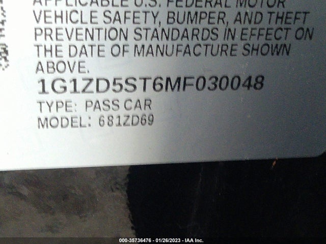 2021 Chevrolet Malibu, VIN: 1G1ZD5ST6MF030048