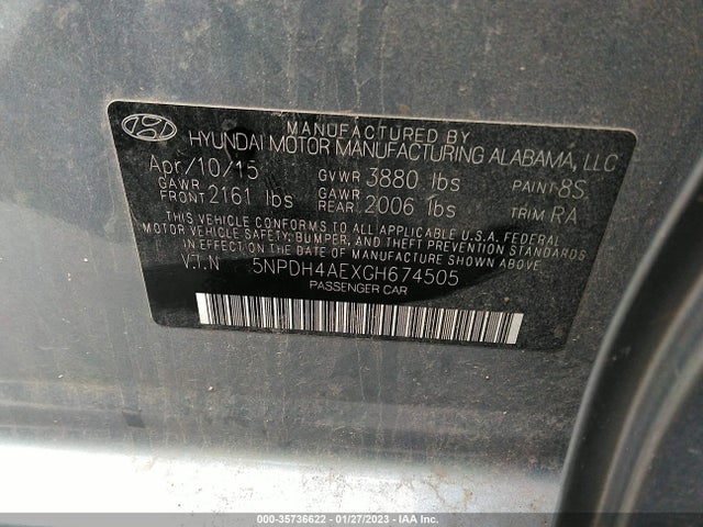 2016 HYUNDAI ELANTRA LIMITED VIN: 5NPDH4AEXGH674505