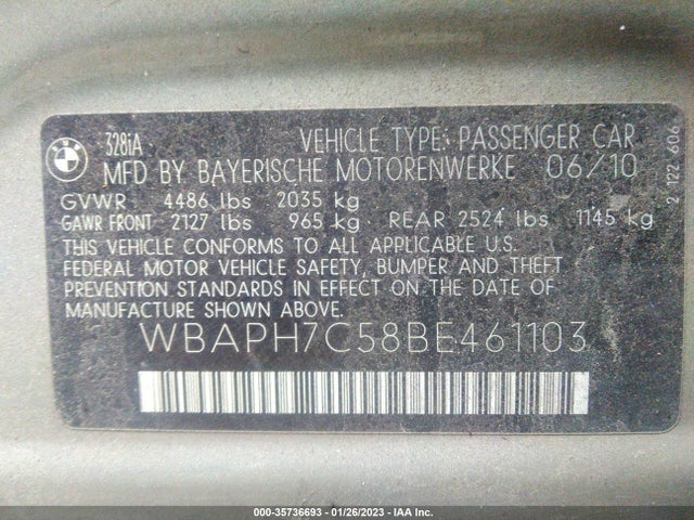BMW 3 Series 328i 2011 WBAPH7C58BE461103 Image 10