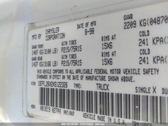 Dodge Dakota Slt/sport/base 1999 1B7FL26X2XS122326 Image 10