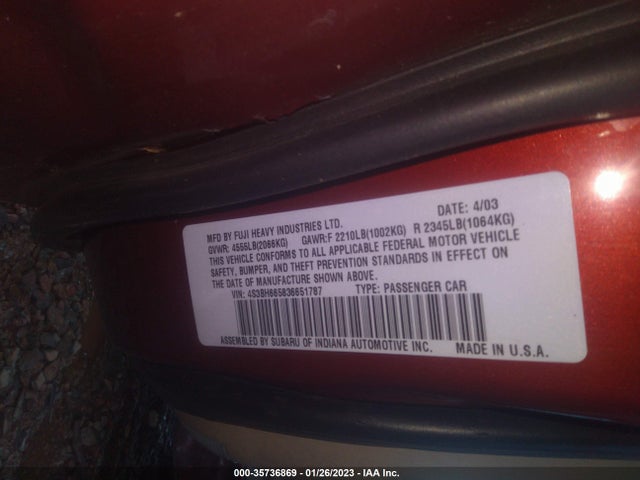 Subaru LEGACY WAGON 2003 4S3BH665836651787 Image 10