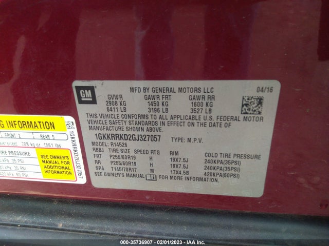 GMC ACADIA SLT 2016 1GKKRRKD2GJ327057 Image 10