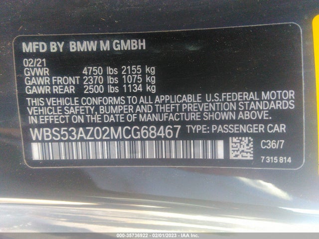 2021 BMW M4, VIN: WBS53AZ02MCG68467