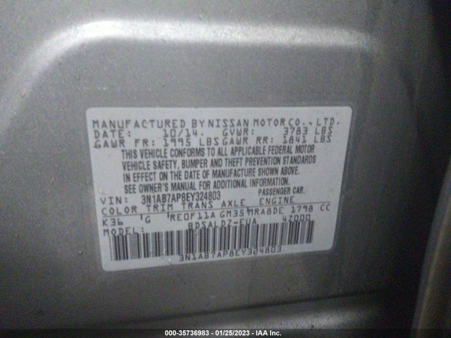 2014 NISSAN SENTRA SV VIN: 3N1AB7AP8EY324803