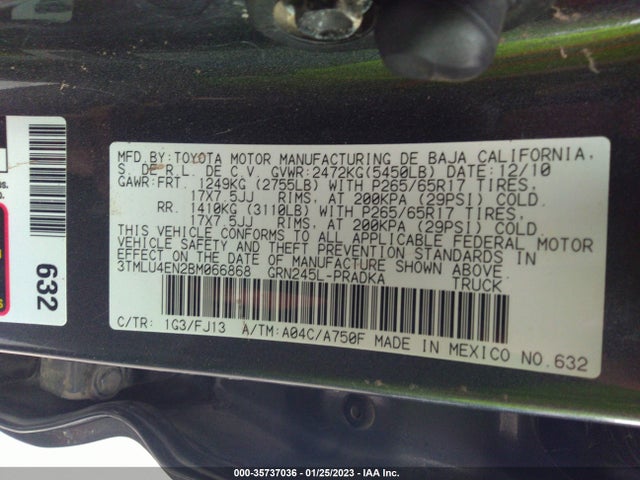 2011 TOYOTA TACOMA VIN: 3TMLU4EN2BM066868