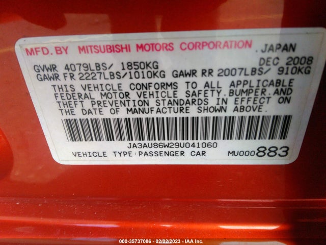 JA3AU86W29U041060 Mitsubishi LANCER GTS