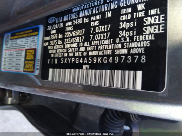 5XYPG4A59KG497378 KIA Sorento Lx V6