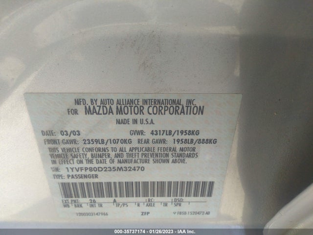 2003 MAZDA MAZDA6 S VIN: 1YVFP80D235M32470