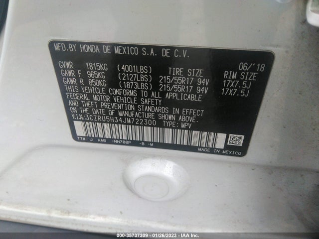 2018 Honda HR-V, VIN: 3CZRU5H34JM722300