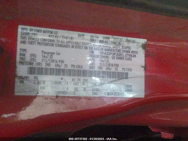 Ford FOCUS SE 2014 1FADP3F22EL276926 Image 10