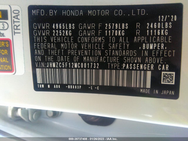 2021 Honda Clarity, VIN: JHMZC5F12MC001732