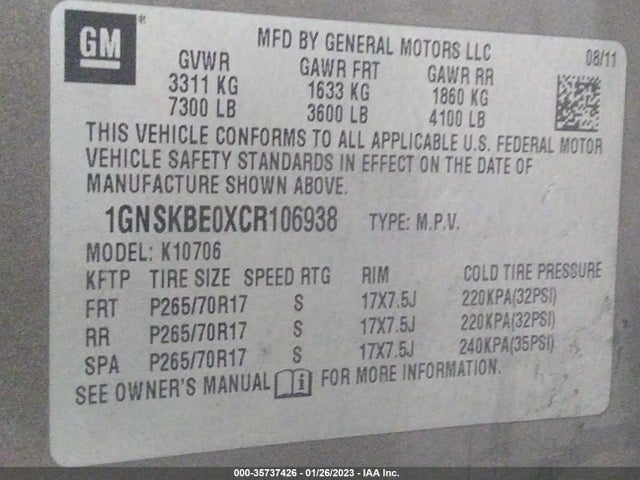 Chevrolet Tahoe Lt 2012 1GNSKBE0XCR106938 Image 10