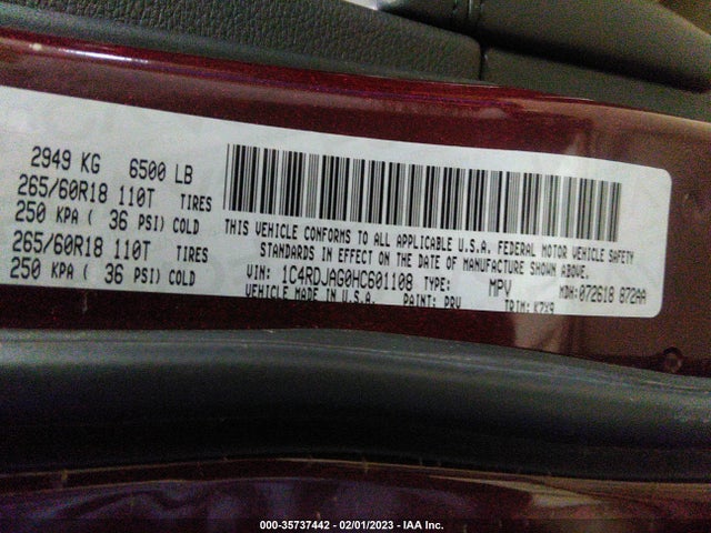 2017 Dodge Durango, VIN: 1C4RDJAG0HC601108