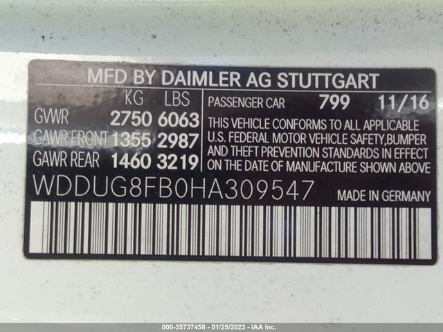 2017 Mercedes-Benz S-Class, VIN: WDDUG8FB0HA309547
