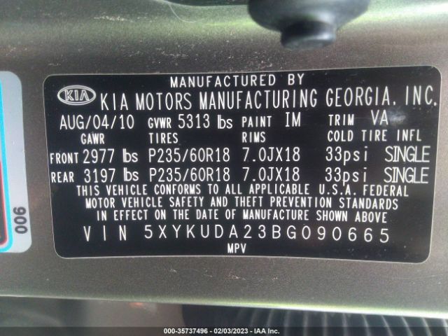 5XYKUDA23BG090665 KIA SORENTO EX