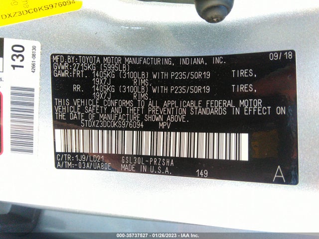 2019 Toyota Sienna, VIN: 5TDXZ3DC0KS976094