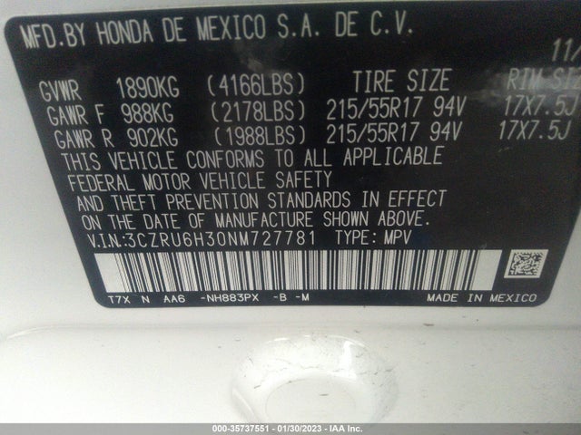 Honda HR-V LX 2022 3CZRU6H30NM727781 Image 9