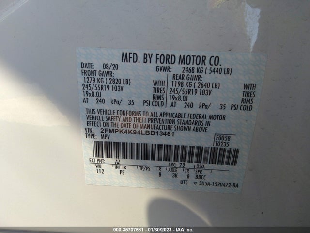 2020 Ford Edge, VIN: 2FMPK4K94LBB13461