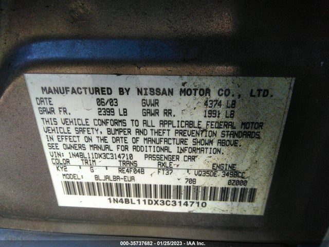 2003 NISSAN ALTIMA SE VIN: 1N4BL11DX3C314710
