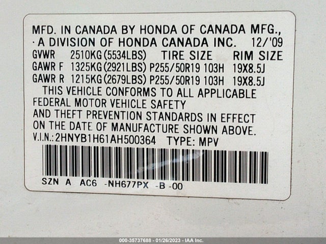 Acura Zdx Advance Pkg 2010 2HNYB1H61AH500364 Image 10