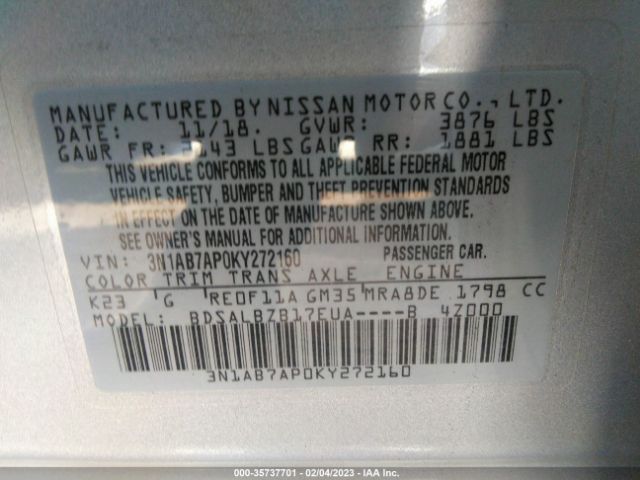 3N1AB7AP0KY272160 Nissan SENTRA S