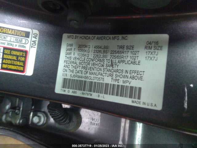 2016 Honda CR-V, VIN: 5J6RM4H56GL070575