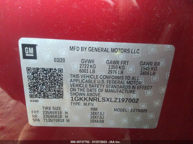 1GKKNRLSXLZ197002 GMC ACADIA SLE
