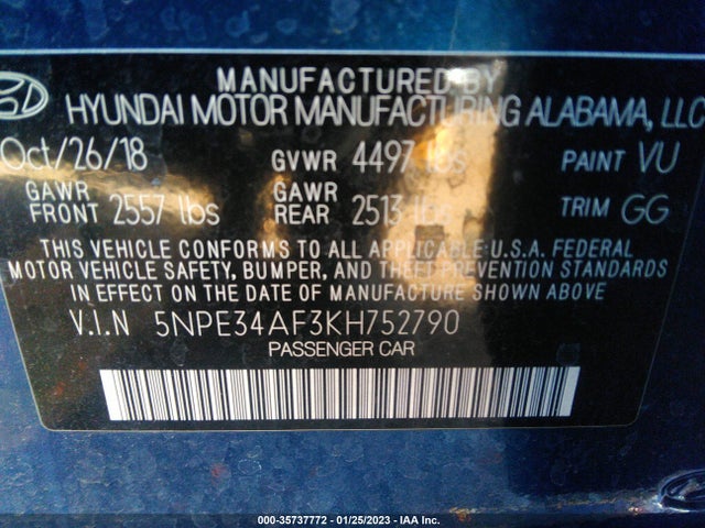Hyundai SONATA SEL 2019 5NPE34AF3KH752790 Image 10