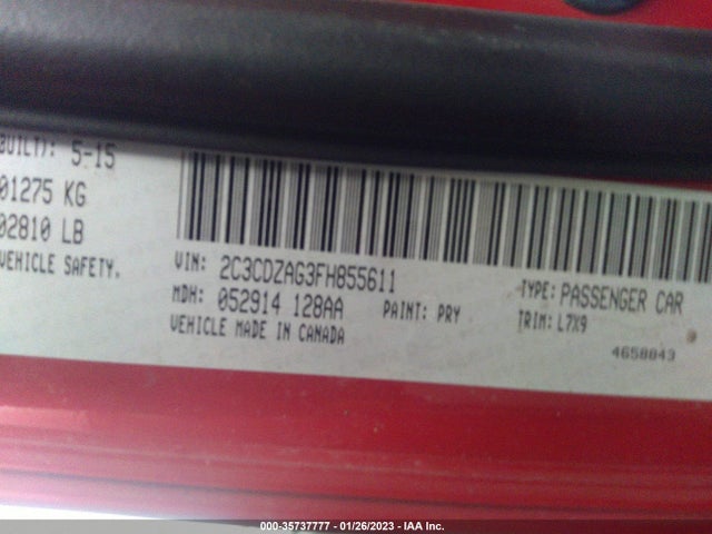 Dodge Challenger Sxt 2015 2C3CDZAG3FH855611 Image 9