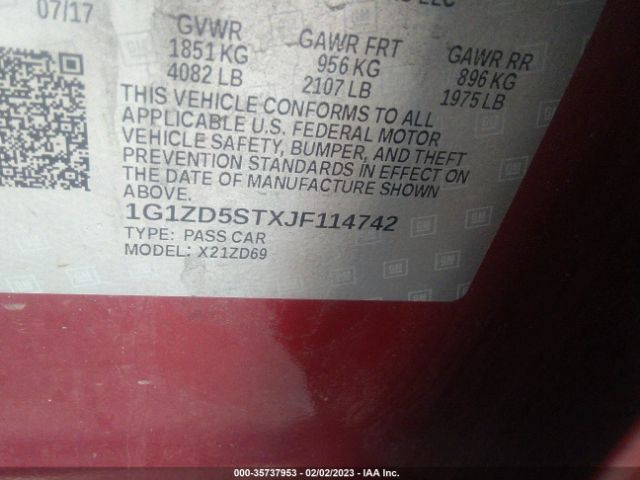 Chevrolet MALIBU LT 2018 1G1ZD5STXJF114742 Image 9