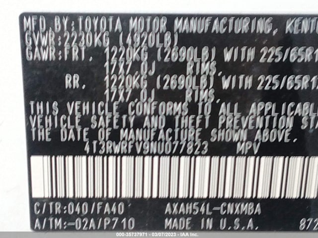 2022 Toyota RAV4, VIN: 4T3RWRFV9NU077823