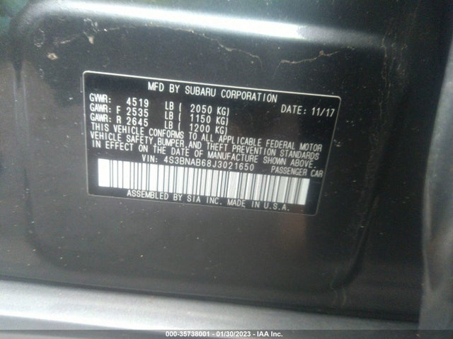2018 Subaru Legacy, VIN: 4S3BNAB68J3021650