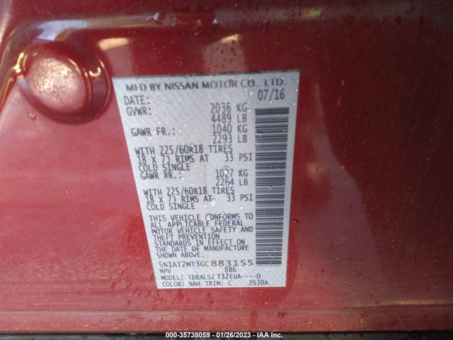 2016 Nissan Rogue, VIN: 5N1AT2MT3GC883155
